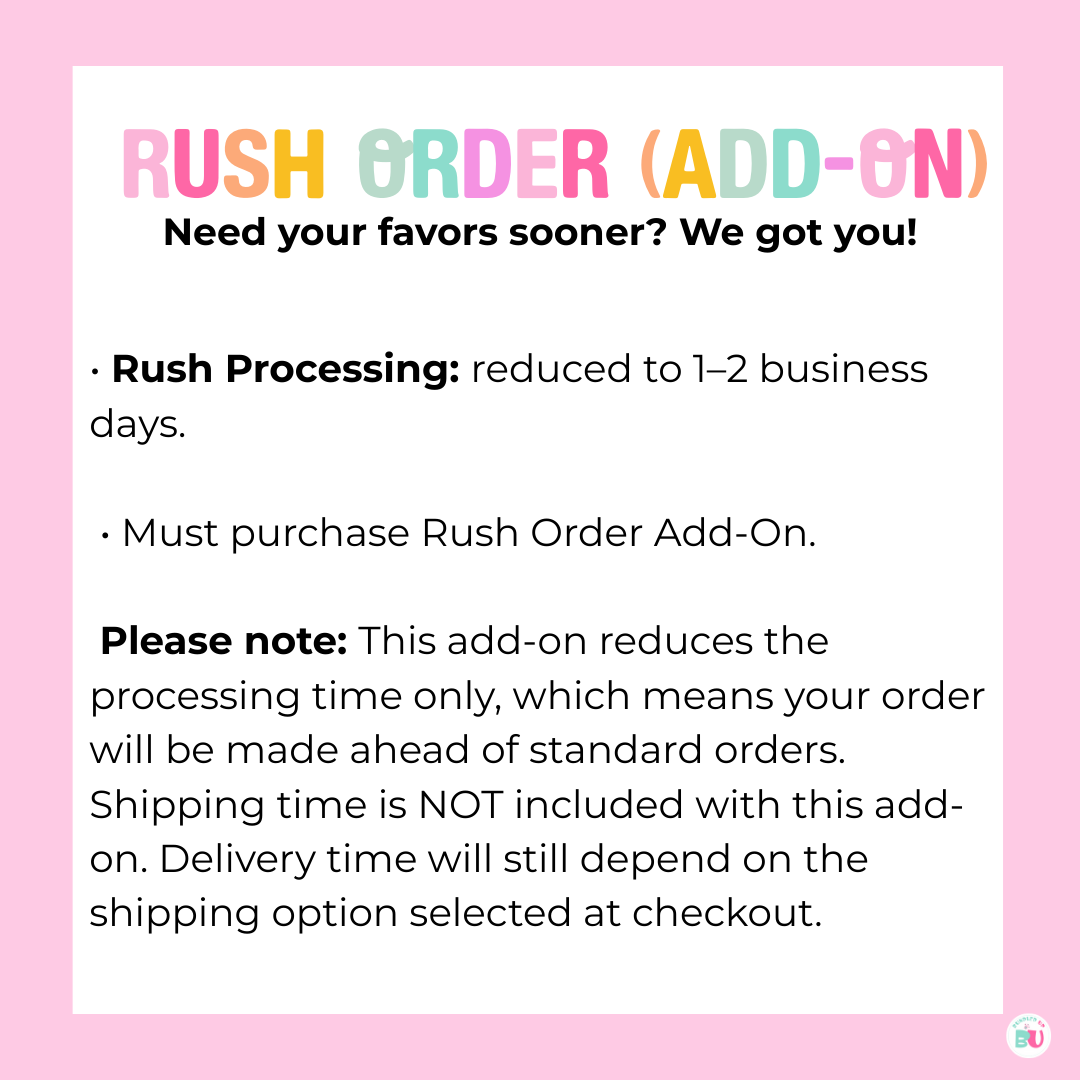 Rush order add-on information on a pink background