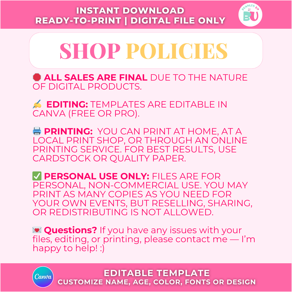 Hello Kitty Baby Shower Template Bundle, Editable Canva Party Favors (Digital Download)