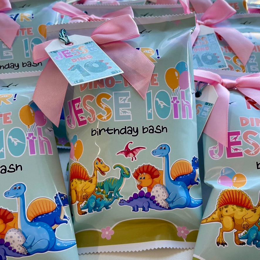 Personalized Dinosaur Themed Chip Bags | Personalized Party Chip Bags
