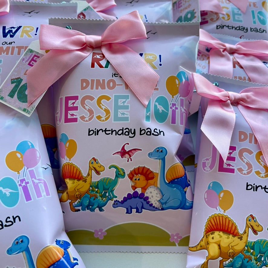 Personalized Dinosaur Themed Chip Bags | Personalized Party Chip Bags