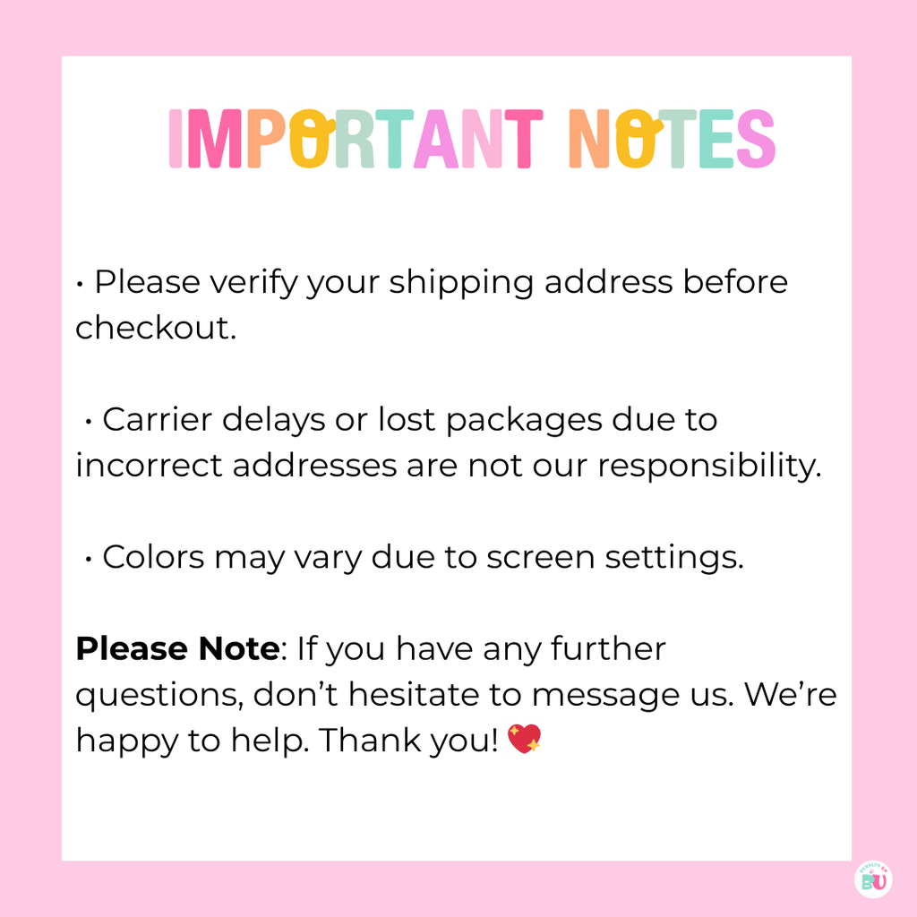 Important notes text on a pink background with colorful 'IMPORTANT NOTES' text.