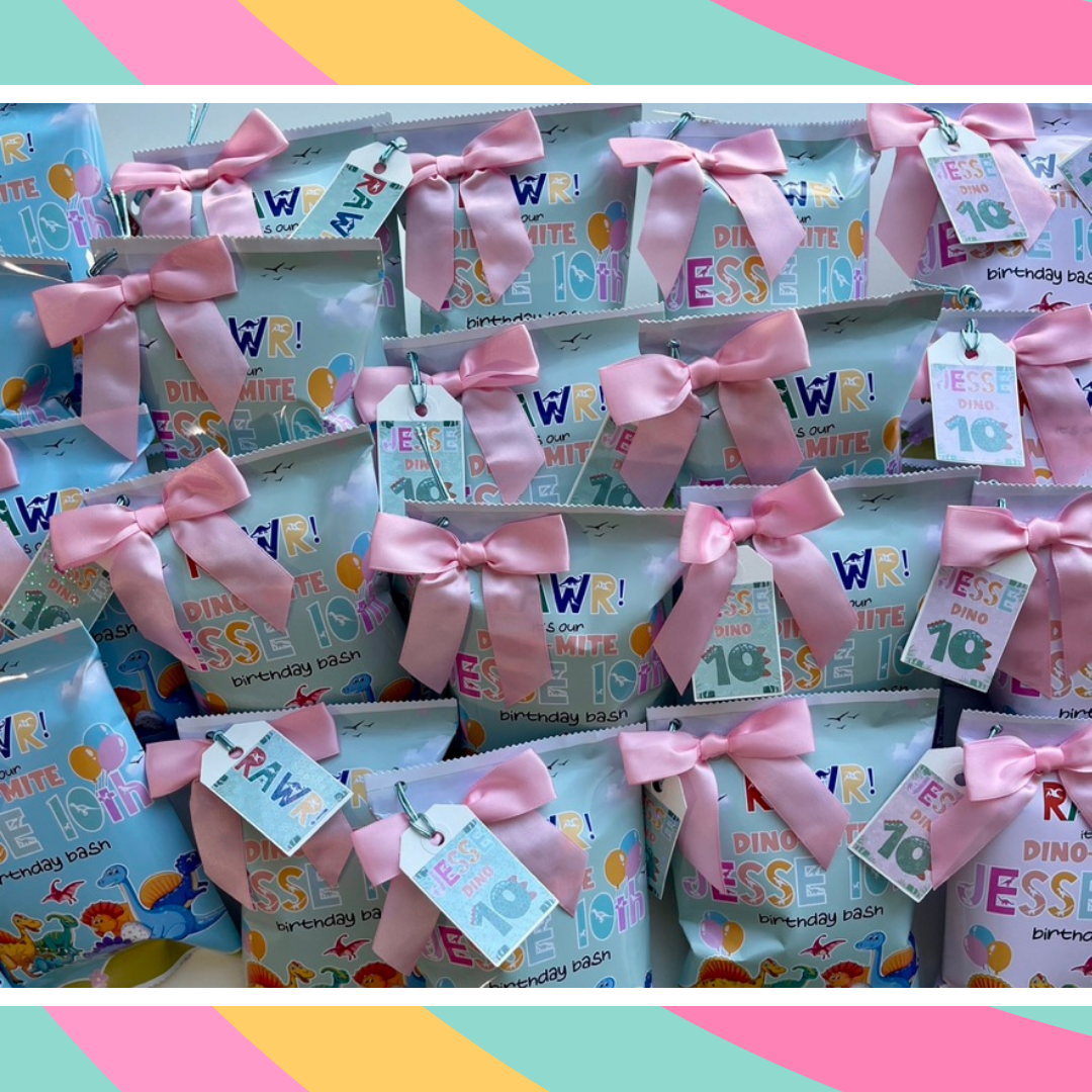 Personalized Dinosaur Themed Chip Bags | Personalized Party Chip Bags