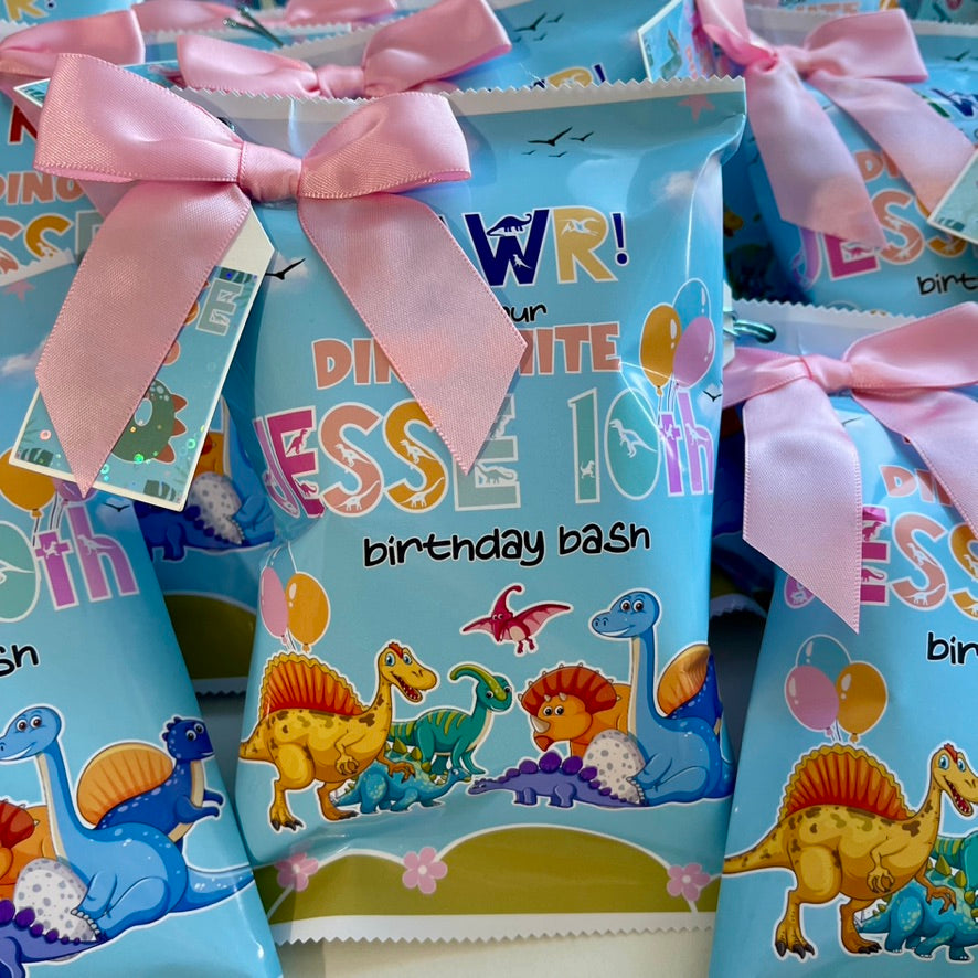 Personalized Dinosaur Themed Chip Bags | Personalized Party Chip Bags